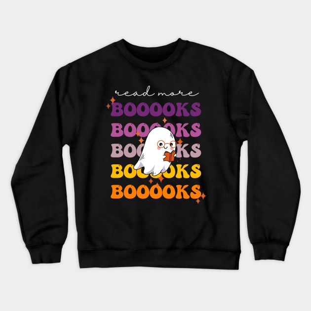 Books ghost groovy Retro Teacher Elementary School Teacher dream team gift for teacher or book lover on halloween Crewneck Sweatshirt by PixelStorms